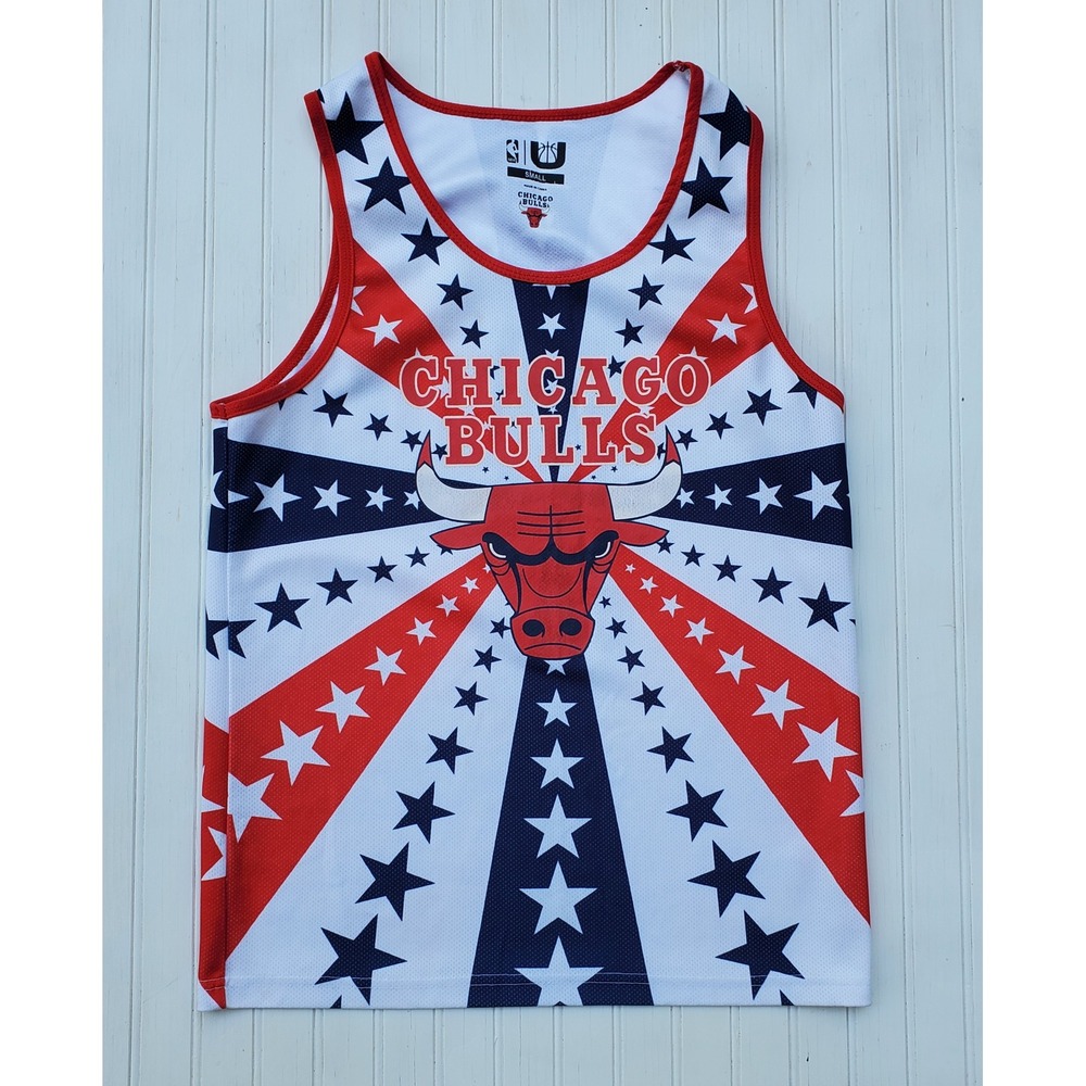 NBA Chicago Bulls Tank Top Mens Small Americana Stars Stripes Mesh Jersey
